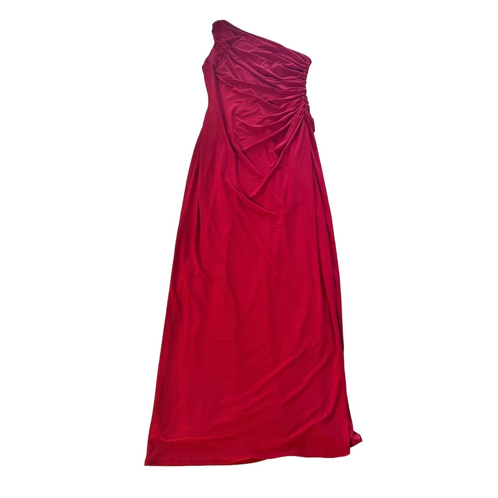 Lauren Ralph Lauren One Shoulder‎ Ruched Gown Red Side Slit Maxi Dress Women 14